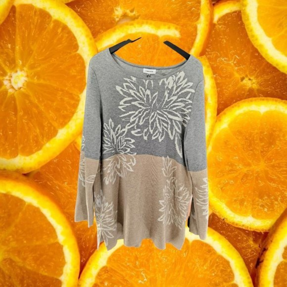 NWT Calvin‎ Klein Sweater Tan and Gray with Flowers Size XL